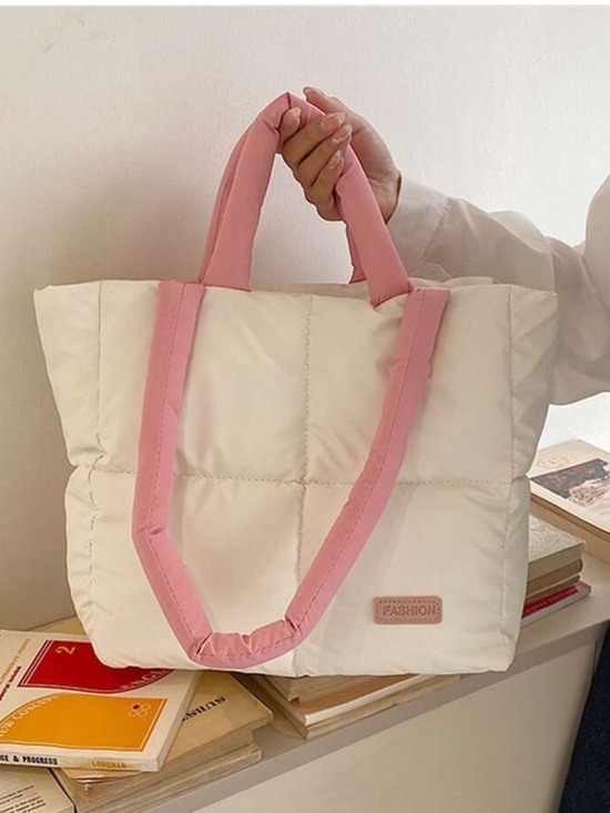 Amazon Handbags - White and Pink puffer Tote with Cushioned Handles from Amazon